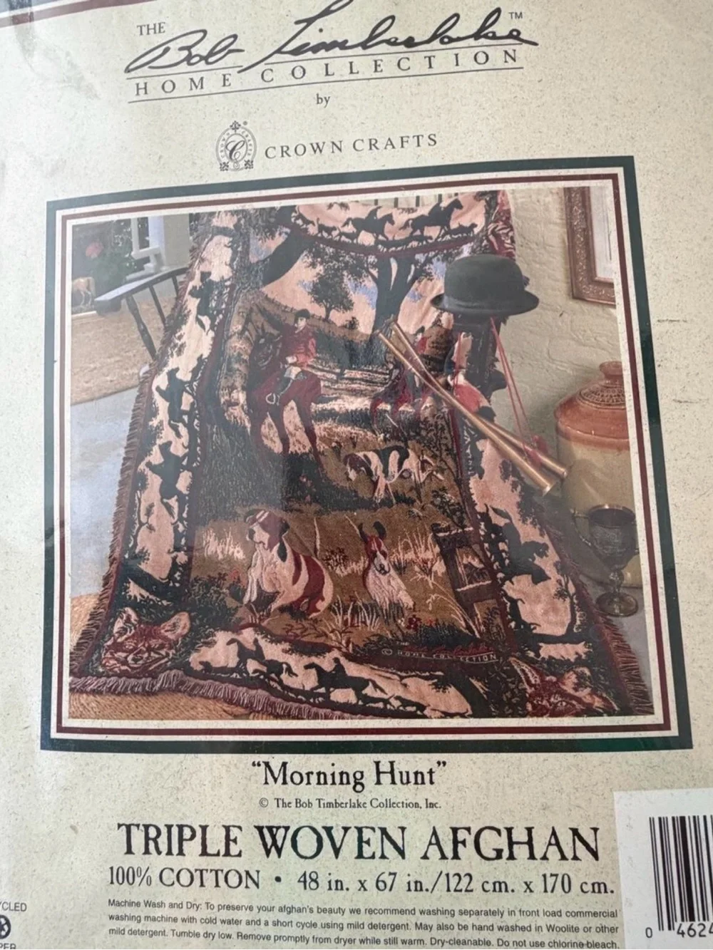 Bob Timberlake Triple Woven Afghan Throw - Morning Hunt (Green, Brown, Black)